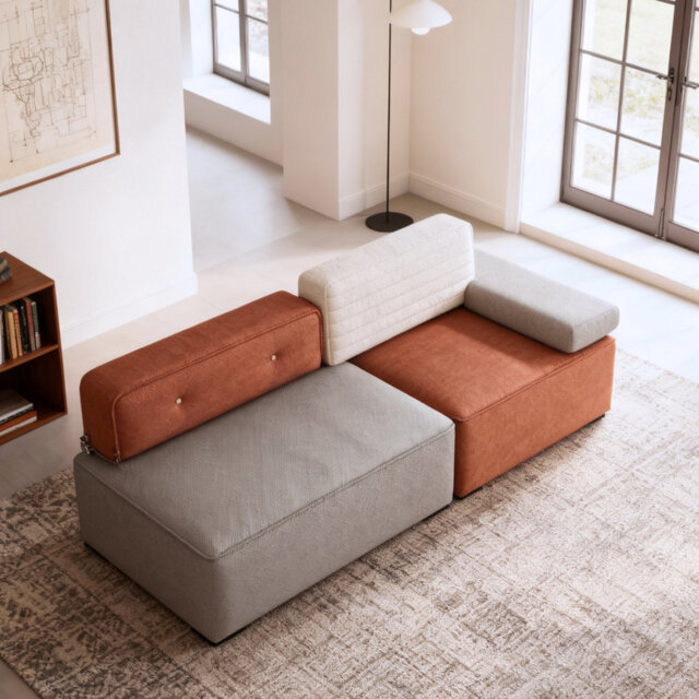 Modular Sofa, Modern Minimalist 2-Seater Fabric Sofa  Bed for Living Room & Flat, 2m Frameless Sectional with Movable Backrest - Foldable Design