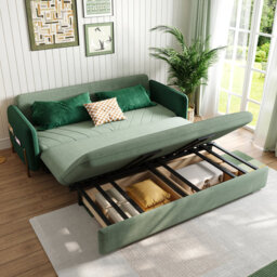 Velvet Square Arms Sofa Bed