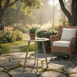 Outdoor Side Table Weather Resistant Patio Table, Round Metal Steel, Waterproof End Table Grey White