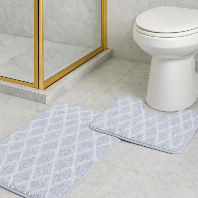Nest & Nibble Bath Mats 2 Piece Set Non Slip Bath Mat & Toilet Rug – Soft Microfiber, Quick Dry, Machine Washable