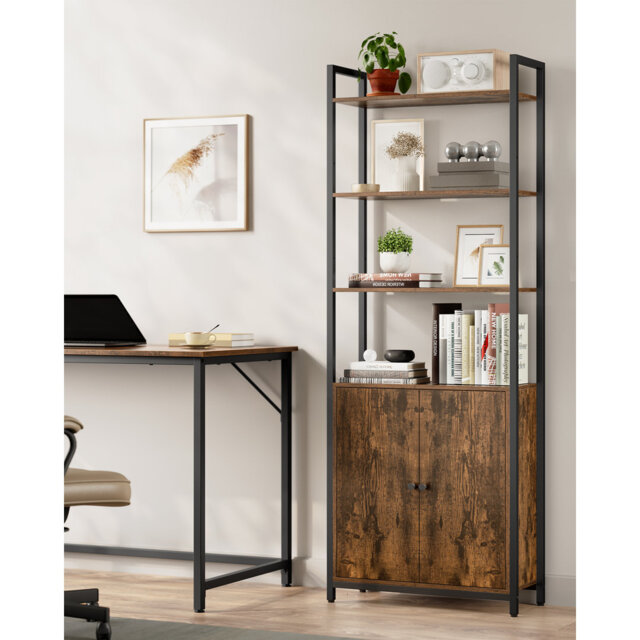 6-Tier Bookcase, Tall Bookshelf With Door, Metal Frame, Adjustable Shelves, 24 X 60 X 159.5 Cm, Living Room Bedroom
