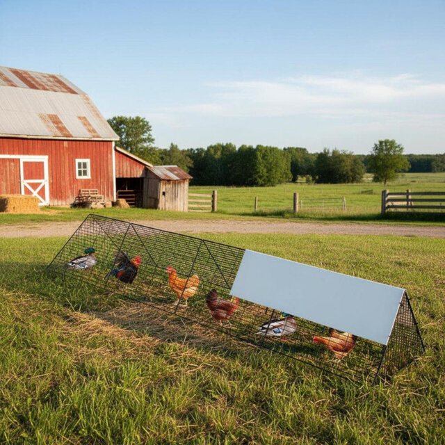 Metal Chicken Tunnel with Waterproof & Anti-UV Cover, Chicken Run for Yard, Easy Installation, Portable Chicken Coop for Hens, Ducks, Rabbits (118.1x2