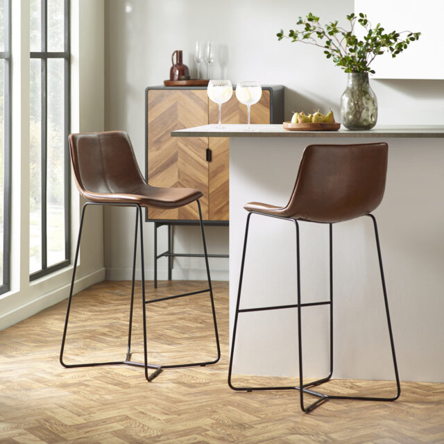 Set Of 2 Anaysia Tan Brown PU Leather Bar Stools
