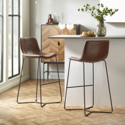 Set Of 2 Anaysia Tan Brown PU Leather Bar Stools