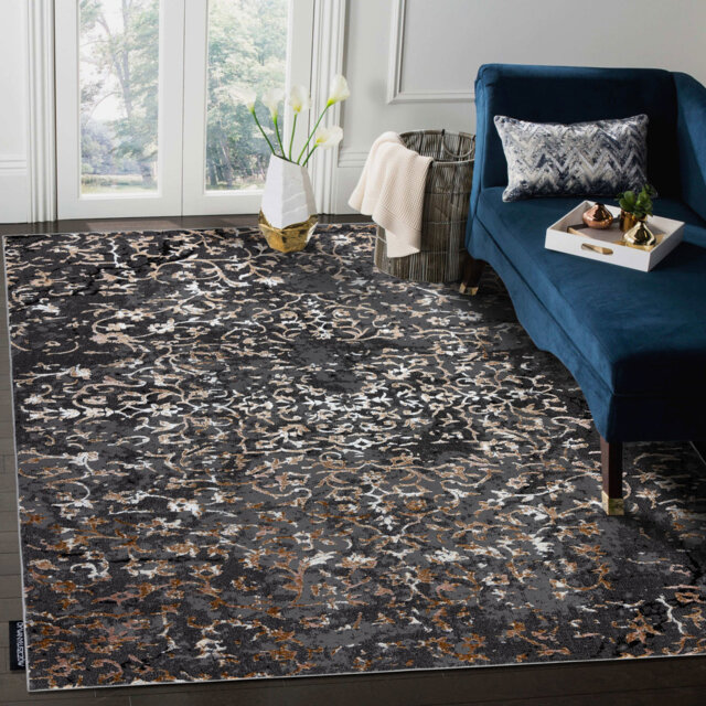 Modern DE LUXE rug for the living room, bedroom, vintage ornament - textured gray