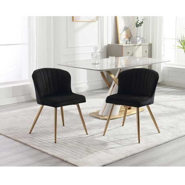 Modern Upholstered Dining Chairs Velvet Metal Frame Kitchen Chairs with Shell Backrest for Kitchen Living Room Restaurant