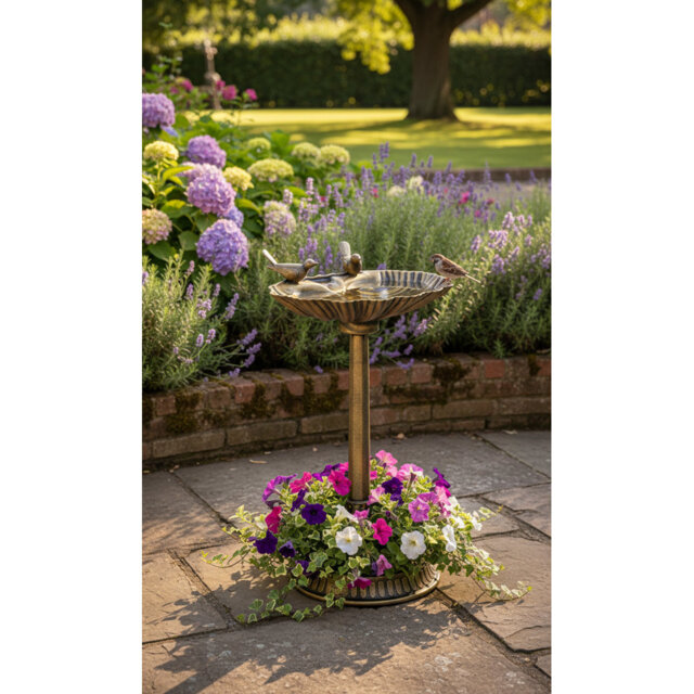 81Cm Tall Vintage Bird Bath Planter With Decorative Birds