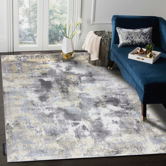 Modern de Luxe rug for the living room, bedroom or vintage ornament - textured cream / gold