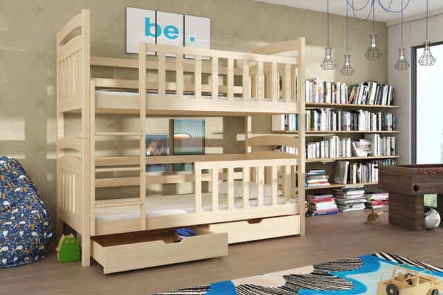 Modern Graphite Seb Wooden Bunk Bed for Children with Foeam Mattresses