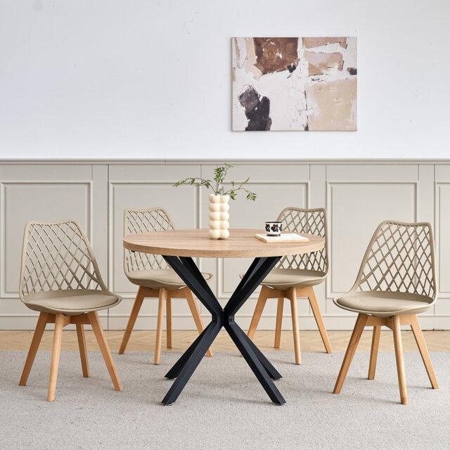 Dining Chairs - Nordic Style Dining Chair - Mesh Backrest - Solid Wood Legs