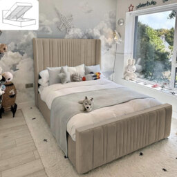 Ezzell Upholstered Bed - Wingback Ottoman Storage with Plush Velvet Gas Lift