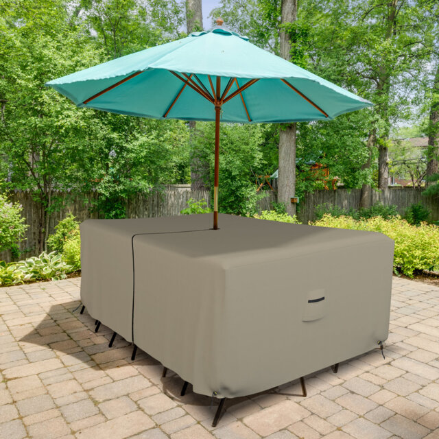 HeavyDuty Multipurpose Waterproof Outdoor Rectangle Dining Table &Chair Set Cover with Umbrella Hole