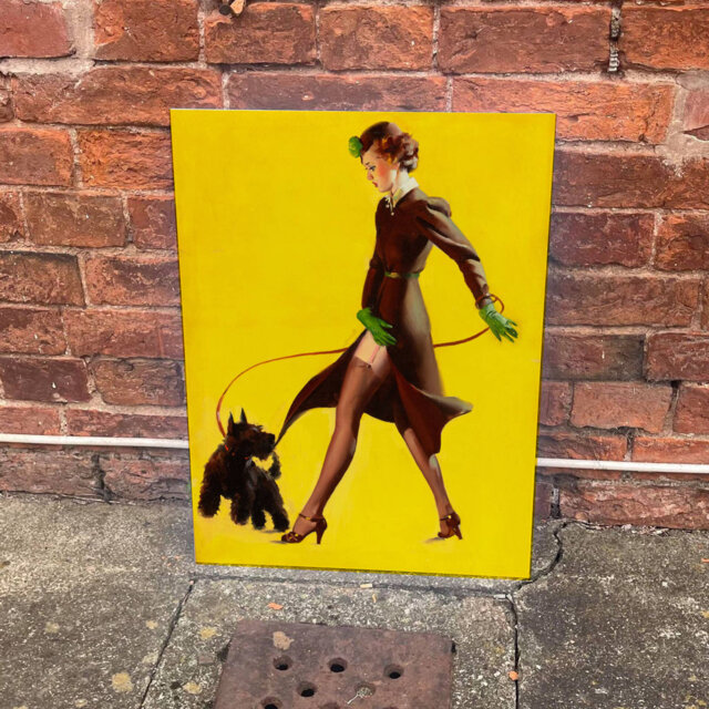 Pin up Girl Dog Terrier Scottish Westie Walking Metal Wall Décor