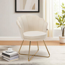 Round velvet armchair with petal backrest and gold metal legs modern accent chair dressing chair for home