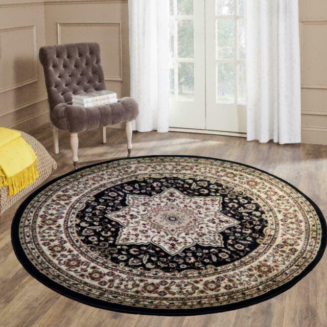 Non Slip Traditional Round Rug 120x120 cm â Turkish Polypropylene Carpet for Living Room, Bedroom & Dining Room