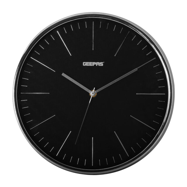 GEEPAS 3D Number Wall Clock Black Analog Silent Timepiece, Modern Glass Cover Design for Home Living Room Office Decor, Non-Ticking Battery Operated,