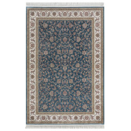 Minyatur Dark Blue & White Medallion Area Rug – Traditional Turkish Carpet, 100% Viscose, Low-Pile Flatwoven Design