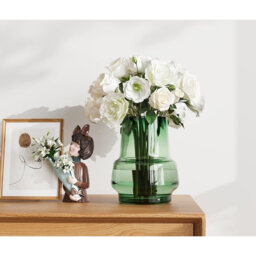 "7.3"" Green Glass Wide,Mouth Vase - Ideal for Home Decor & Centerpieces"