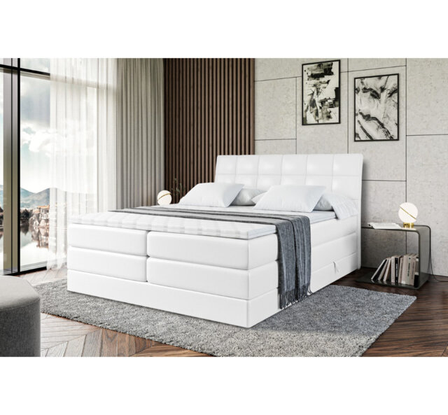 Box spring bed with bed box and topper