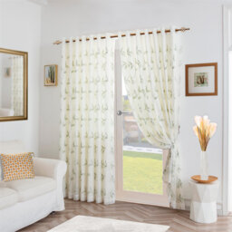 Zapata Leaf Embroidered Voile Ring Top Curtains Pair