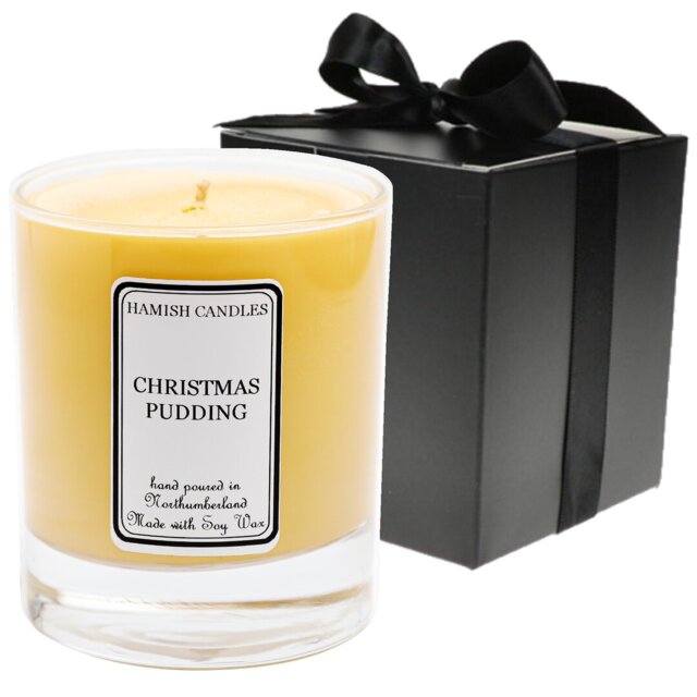 Christmas Pudding Scented Jar Candle with Glass Holder