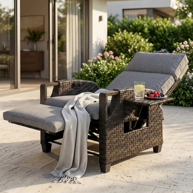 Garden Air Pump Lounge Chair with Cushion, Independent Back & Footrest Adjustment