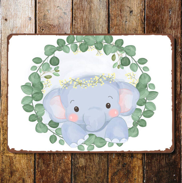 Elepahant Watercolour Baby Nursery - Metal Wall Sign Plaque