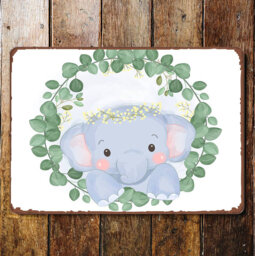 Elepahant Watercolour Baby Nursery - Metal Wall Sign Plaque