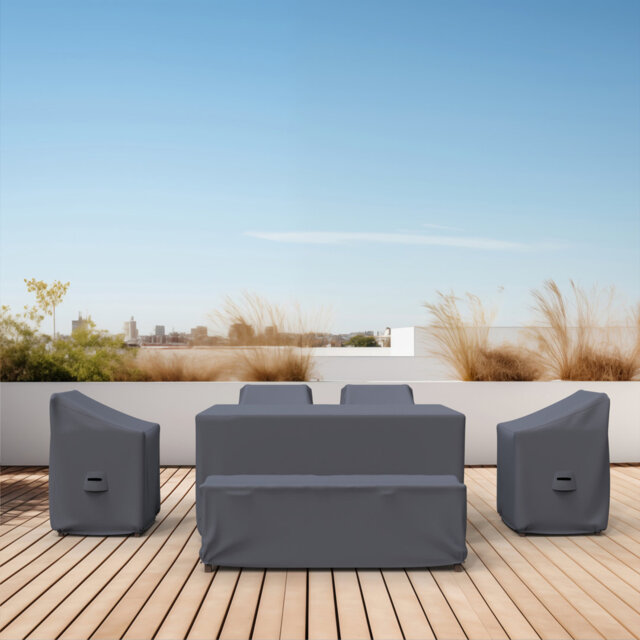 Keyser Fleur Outdoor Patio Dining Set Cover For 7-Person Rectangular Furniture, Water-Repellent UV-Resistant Polyester With Tie-Downs