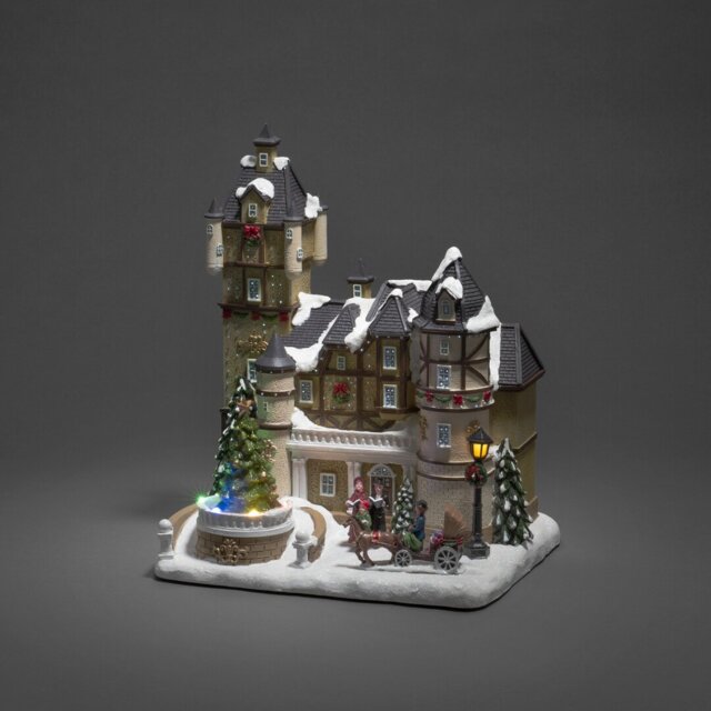 Festive Fiber Optic House with Music & 6 LED Lights - Battery Operated, Multi-Coloured