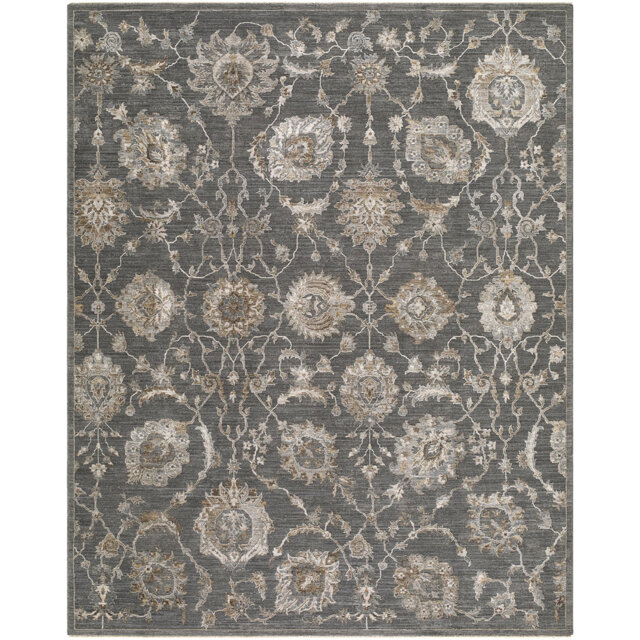 Arda-Vintage Blue Grey Brown Traditional Boho Fringe Living Dining Bedroom Rug