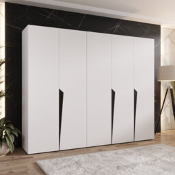 Piano I Hinged Door Wardrobe 250cm - Modern Five-Door Wardrobe with Rails and Shelves
