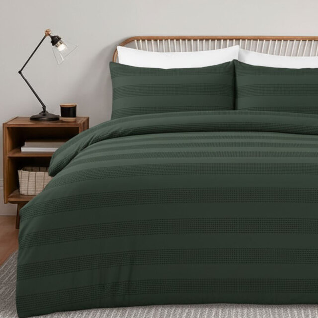 MHG Living Waffle Striped Duvet Cover Set Cotton-Rich Polycotton - Includes Matching Pillowcase - Single/Double/King/Super King