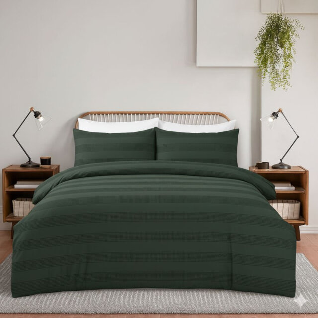 MHG Living Waffle Striped Duvet Cover Set Cotton-Rich Polycotton - Includes Matching Pillowcase - Single/Double/King/Super King
