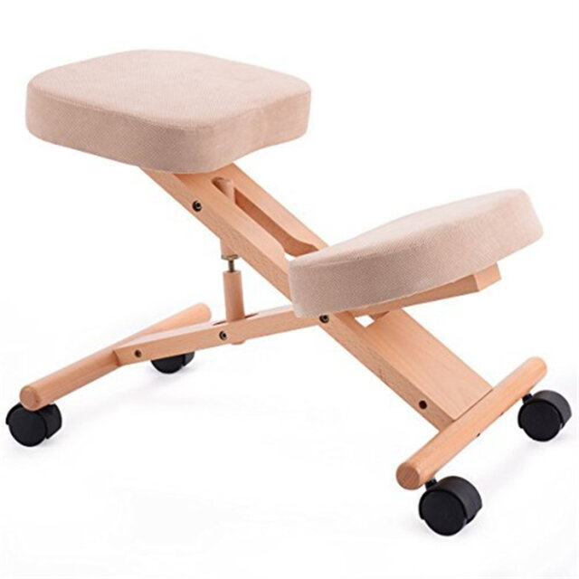Adjustable Height Ergonomic Kneeling Chair with Removable Casters/Wheels