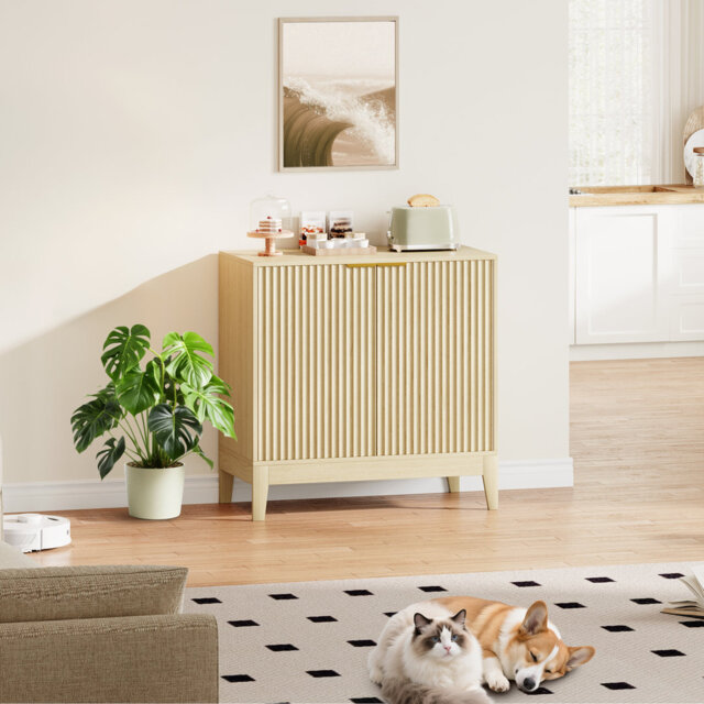 "Sideboard Buffet Cabinet with Storage, 32"" Modern Fluted Accent Cabinet with 2 Doors, Small Wood Console Table for Living Room, Dining Room, Kitchen,"