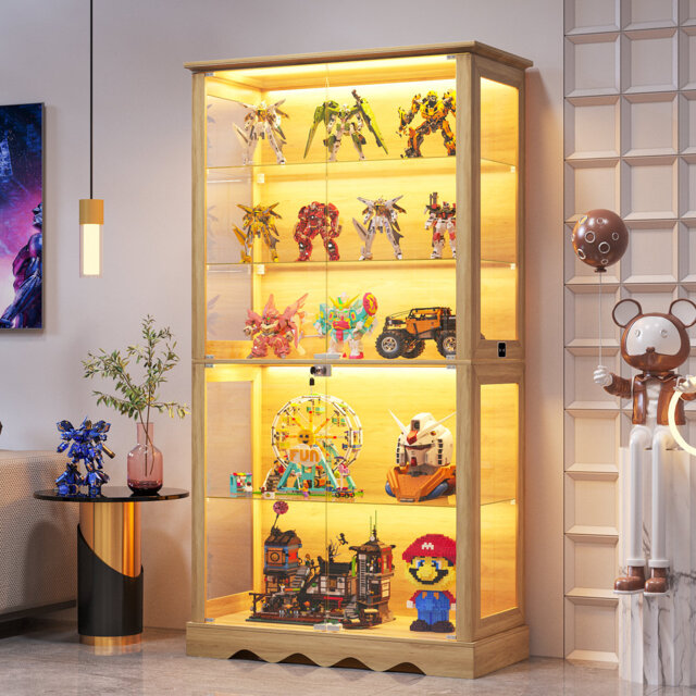 5-Tier Glass Display Cabinet with Tri-Color Sensor Light  and Lock