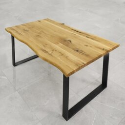Norman Oak Unfinished Solid Wood Top Metal Base Dining Table