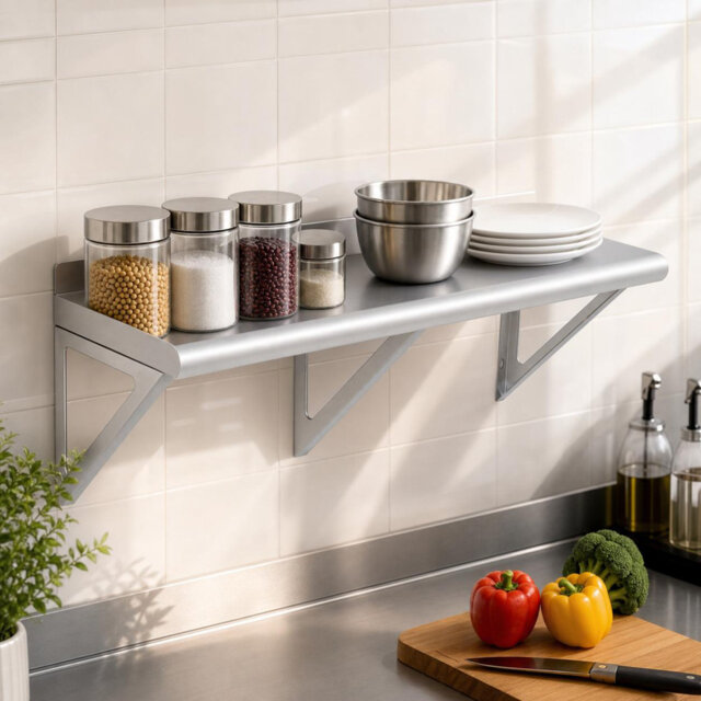 122cm W Stainless Steel Wall Mounted Shelving Unit