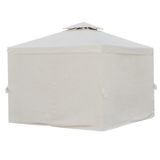 Beige 300cm x 300cm Double-Tier Patio Gazebo with PA-Coated Polyester Canopy, 4 Removable Sidewalls with Zipped Doors, and Sturdy Steel Frame for Outd