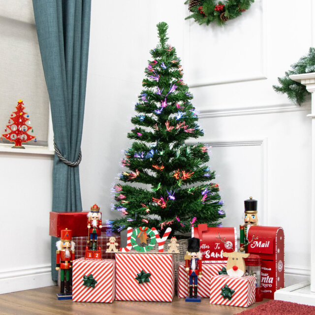 90Cm H Green Pine Flocked Christmas Tree with 100 Fibre Optic Lights