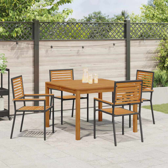 Garden Dining Set Stackable 5 Pcs Black 110 X 110 X 75 Cm