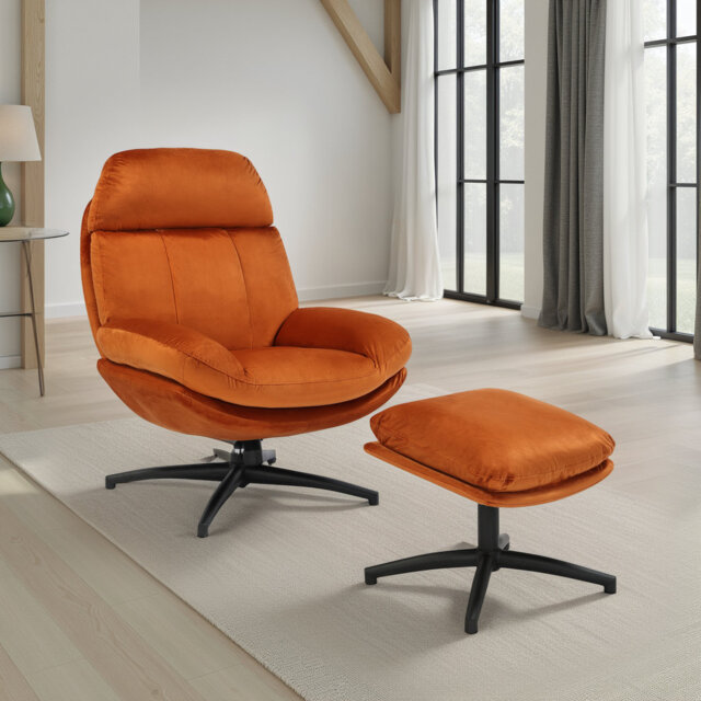 Velvet Swivel Accent Chair with Footstool