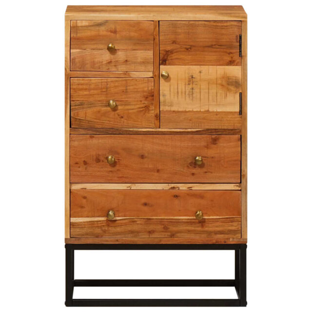 Chest Of Drawer With Drawer With Door Natural Solid Acacia Wood Storage