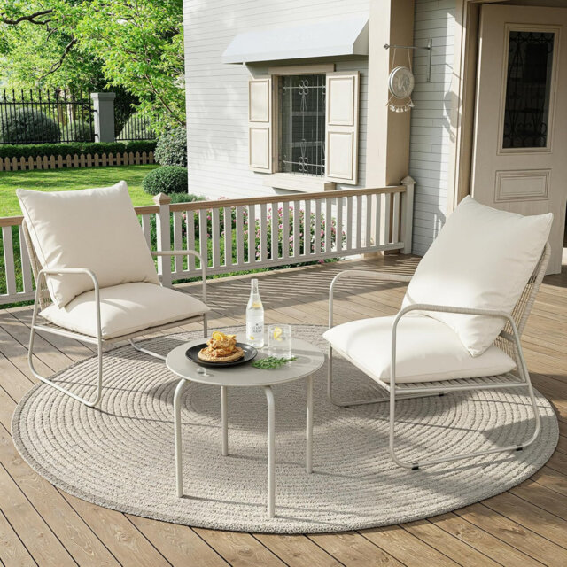 Garden Bistro Set, Breathable Woven PE Rattan Chairs with Coffee Table, Outdoor Patio Furniture Set for Garden