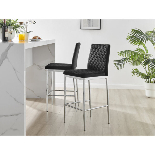 Kenesaw Luxury Breakfast Bar Stool in Quilted Design Velvet Leg - Modern Chic Kitchen