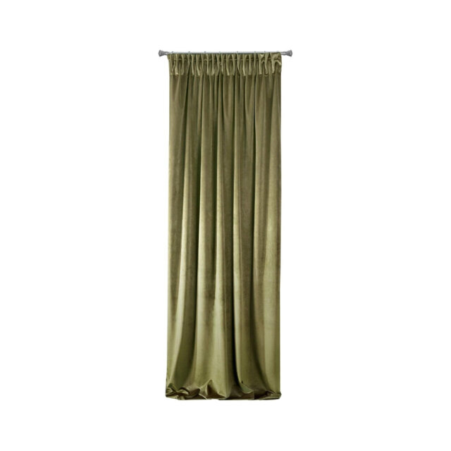 Soft Plain Opaque Velvet Curtain with Tape for Rail 1 Unit, Thick Fluffy Panel Drape 140 x 270 cm, Olive Green