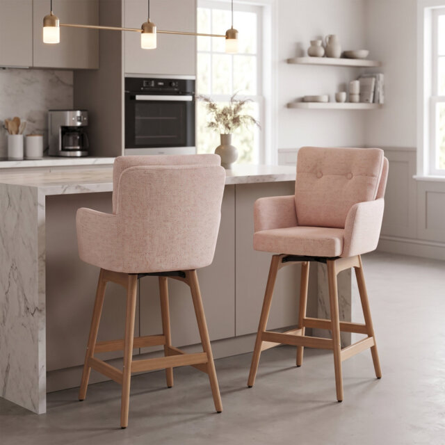 Swivel Upholstered Counter Stool with Solid Wood Frame
