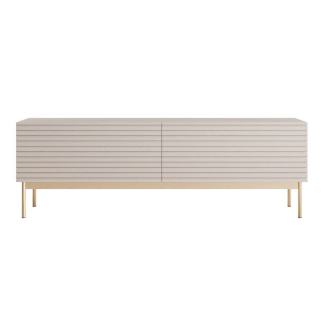 Linearis TV Cabinet with Two Flip-Down Compartments and LED Lighting 175 cm Cashmere on Gold Legs