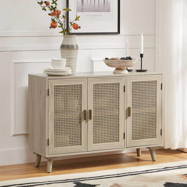 Hearn 109 cm Modern Wide Sideboard with 3 Rattan Doors